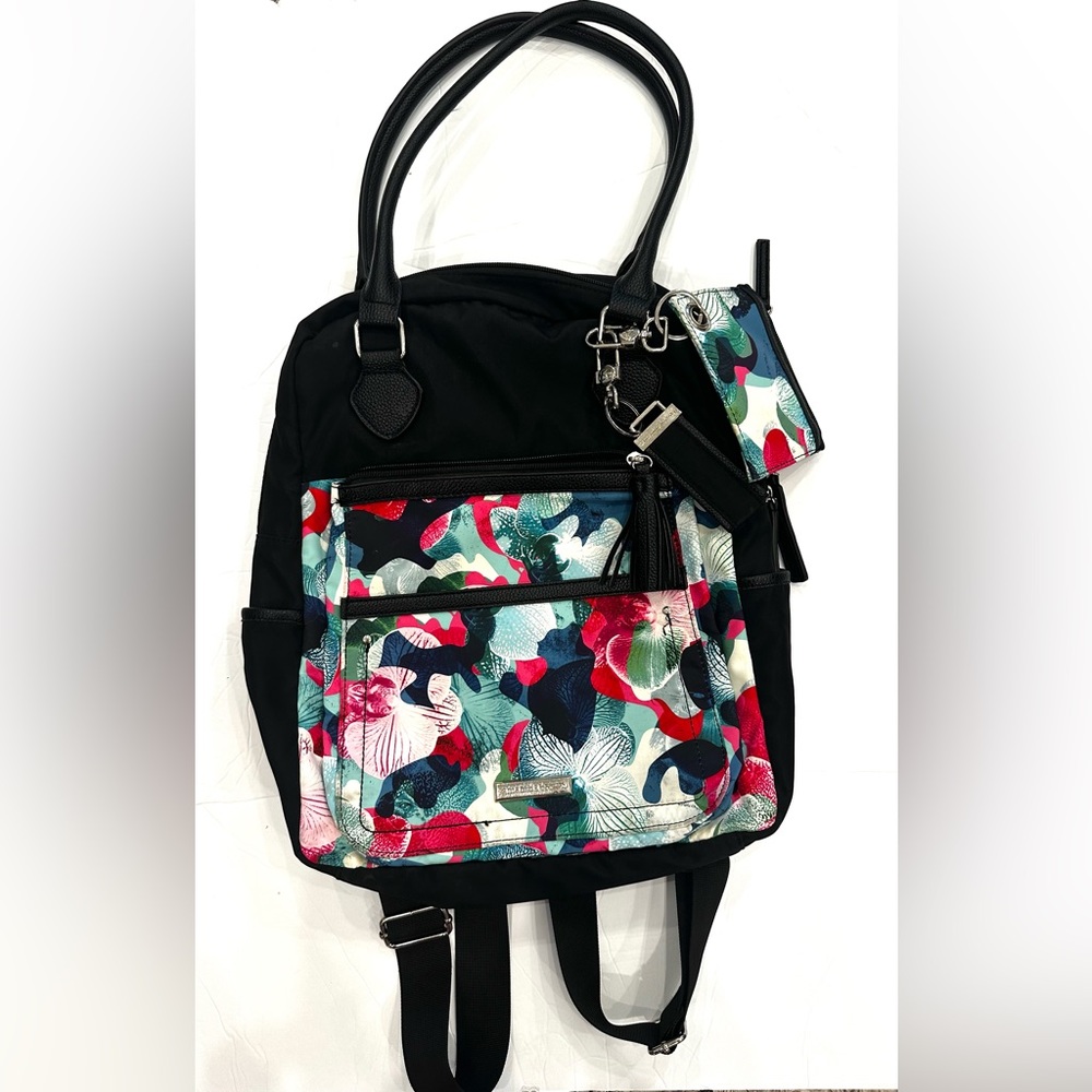 Samantha Brown Ladies Convertible Backpack Black Floral